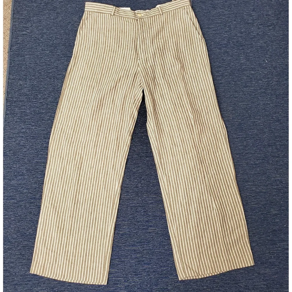 Polo Jean Company Mens Linen Riviera Striped Pants Size 38x34 Brown Button Fly